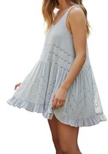 Free People Sz M Womens Gray Trapeze Lace & Voile Bohemian Slip Mini Dress