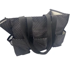 Thirty One Black White Polka Dot Utility Organizer Tote Bag with Pockets Zip Top
