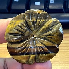 DA02556 45x42x7mm Natural Tiger Eye Gem Carved Flower Pendant Bead 