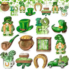 12Pcs St. Patrick'S Day Hanging Wooden Ornaments Set Festive Green Shamrock Tree