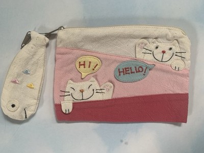Fabric Accessory Case w Coin Purse Cat Design