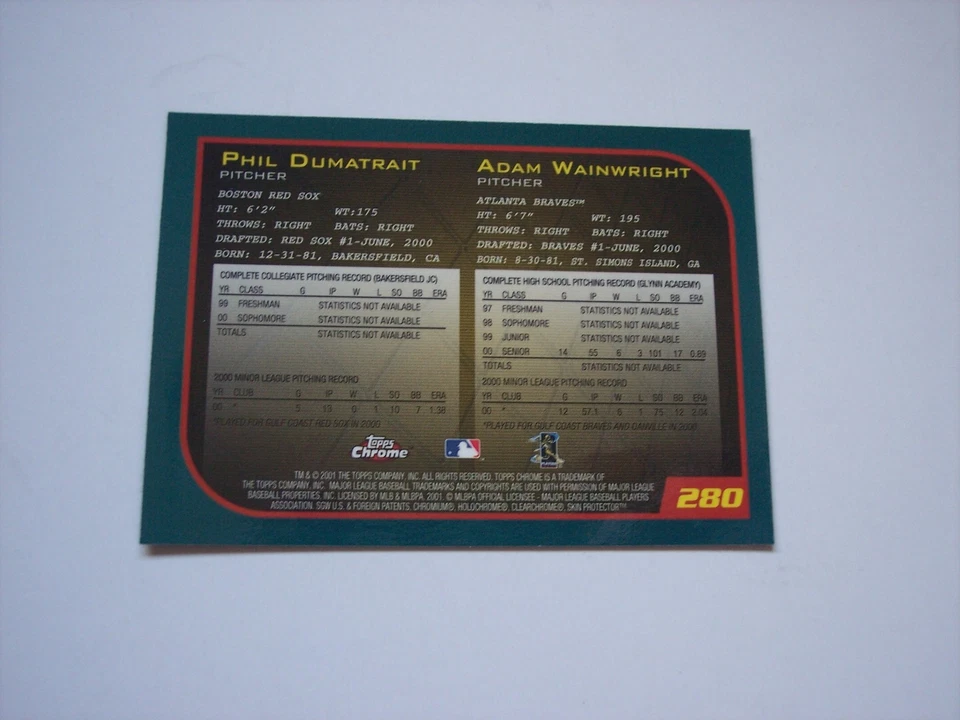 2001 Topps Chrome baseball Adam Wainwright Rookie card #280 NM-MT, sharp - Image 2 of 2