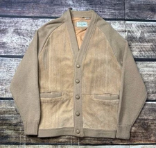 VTG Gino Paoli Cardigan Sweater Men's Medium Suede Leather Knit Jacket Pockets
