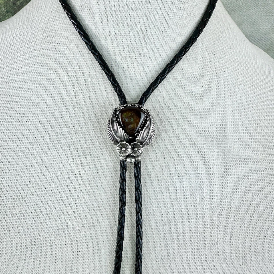 Impresionante corbata bolo vintage de plata esterlina de ágata de fuego del suroeste Foto 3 de 4