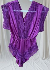 VTG 70s Teddy bodysuit Lingerie SZ P GRAPE PURPLE  Lace Texsheen Women  s XS-S