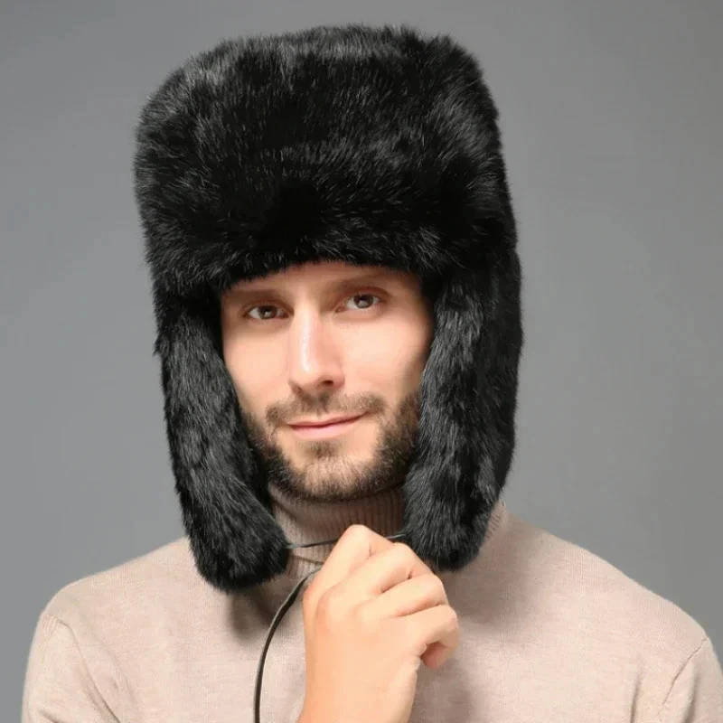 Bonnet Homme Chapka Ushanka Russe Hiver Cache Oreilles Fourrure Synthétique - Photo 3/4