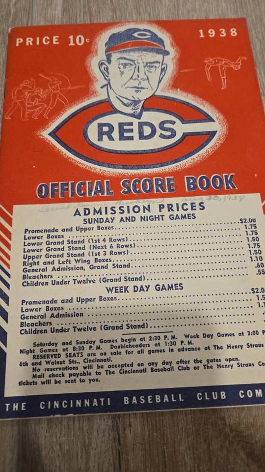 August 30 1938 Brooklyn Dodgers at Reds scorecards programs - Babe Ruth ...