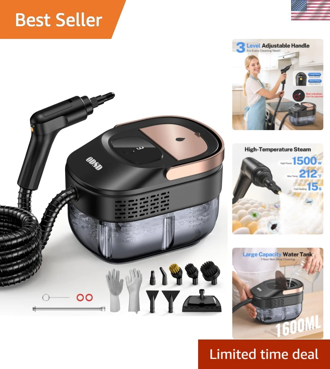 Steam Cleaner for Home & Car, 3-Level Adjustable Steamer for Cleaning, 15s He...
Opens in a new wind