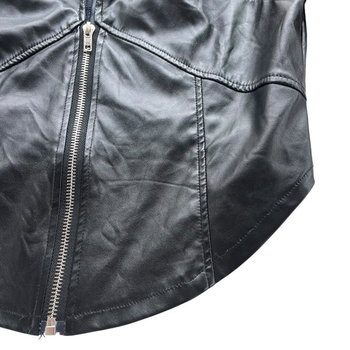 Akira Womens XL Black Faux Leather Silver Full Zip Crop Biker Moto Jacket AK2103 - Picture 9 of 17