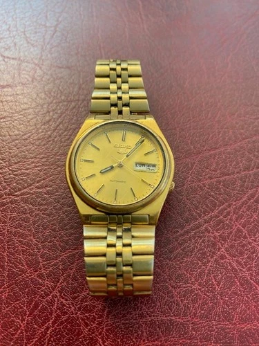 SEIKO 5 Day Date gold plated Automatic Men's Vintage Watch spares or repair