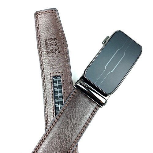 New Genuine Leather Mens Ratchet Belt Belts For Men Adjustable Automatic Buckle - Picture 21 of 47