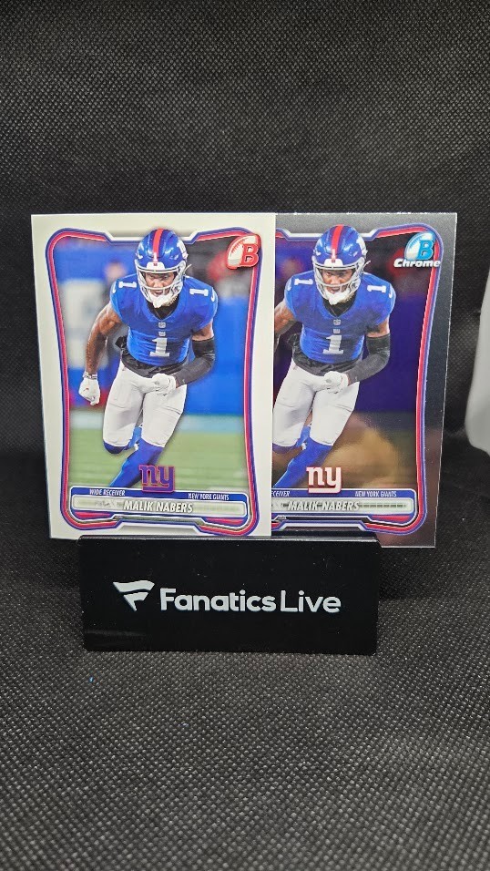 2026 Bowman Malik Nabers 2 Card Lot Chrome BCV-76 Base #76 Giants
