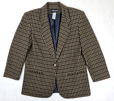 Vtg Sag Harbor Houndstooth Multicolor Wool Blend Blazer Women 8 38" Chest EUC
