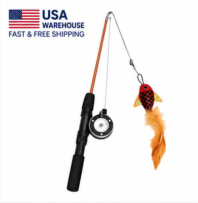Interactive Cat Teaser Wand Feather Fish Toy Retractable Fishing Rod for Cats
