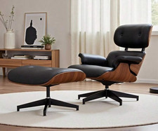 Rosewood Eames Style Lounge Chair And Ottoman Set Real Black Leather