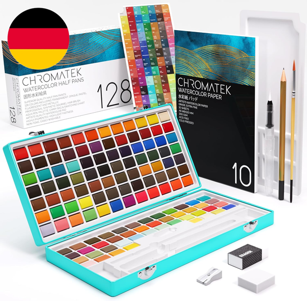 Chromatek Aquarellfarben-Set, 128 Lebendige Farben In Tragbarer Box, Mit Pad, Pi-image