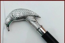 Vintage CROW HEAD RAVEN Cane Wood Walking Stick Victorian Halloween Costume Men