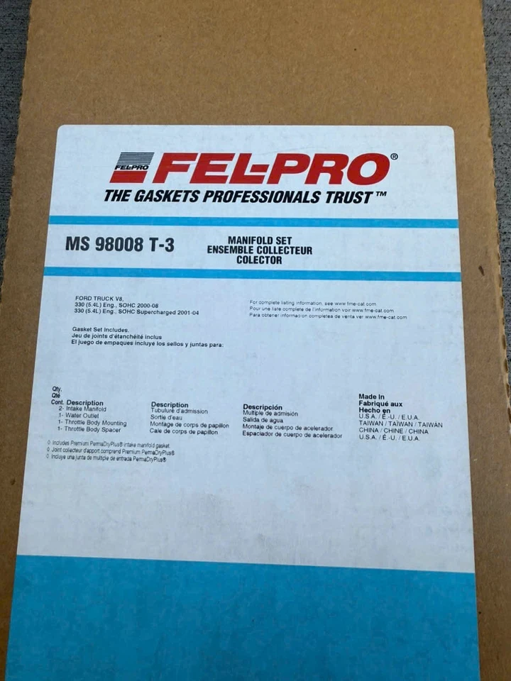 Juego de juntas de colector de admisión Fel-Pro MS98008 T-3 para Ford F-350 2000-2004 Foto 2 de 2