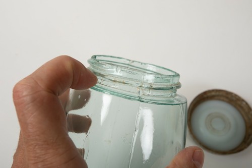 Mason Jar Clear Aqua Quart (P2R-3) w/Glass Lined Zinc Lid Pat Nov 30 1858 20 - Picture 9 of 12