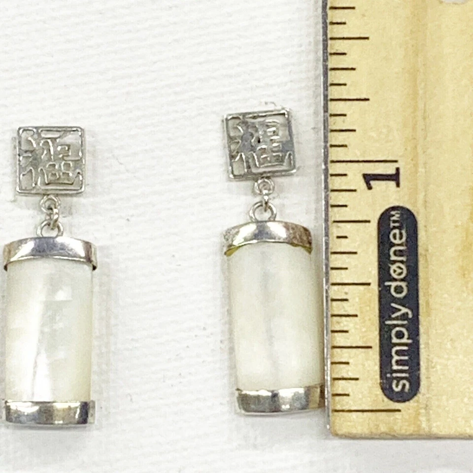 Pendientes de Colección Buena Fortuna China Esterlina 925 Madre Perla Cuelga Stud Estate Foto 4 de 4