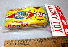 Vintage LUCKY TOY tin toy Race Car, made in Japan NEW in original package SHELL