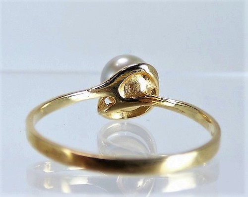 14k Yellow Gold & Authentic Blue (Gray) Pearl Ring, Sz 7.75. - Picture 3 of 4