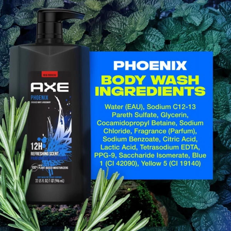 AXE Men's Liquid Body Wash & Shower Gel with Pump Phoenix Crushed Mint & Rosemar eBay