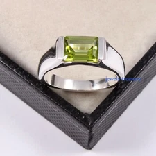 Natural Peridot Gemstone with 925 Sterling silver Ring for Men's #J8789