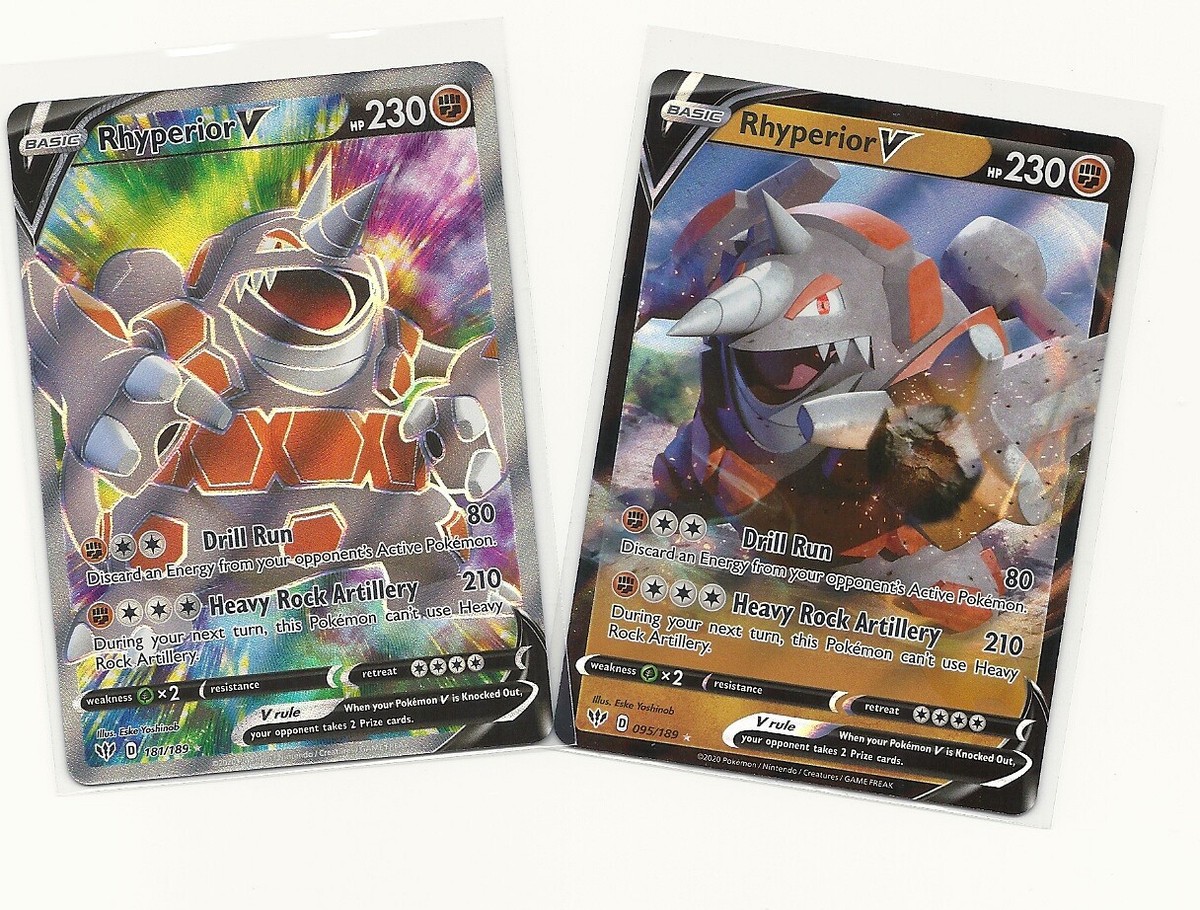 2 RARE DARKNESS ABLAZE Pokemon RHYPERIOR V 95/189 & V FULL ART 181
