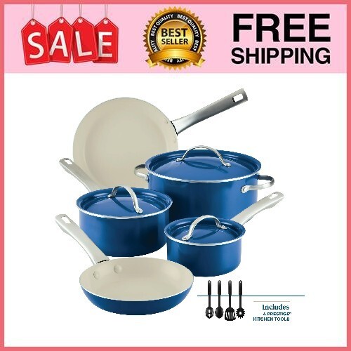 NEW Farberware Vibrance 12 Piece Ceramic Nonstick Pots and Pans Set, Blue