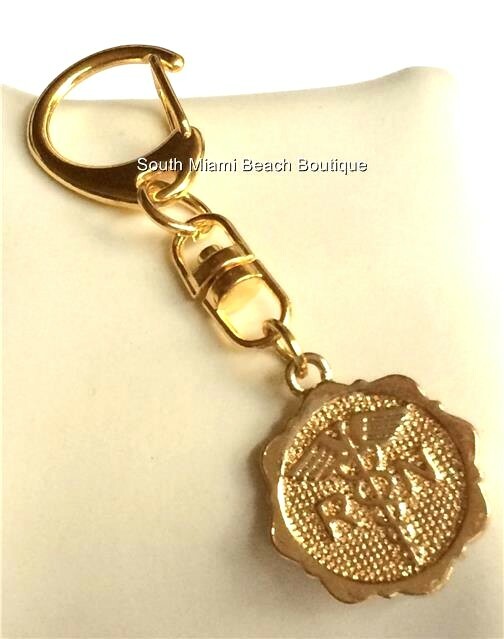 Gold Plated Nursing Caduceus Keychain RN Purse Charm USA Seller-image