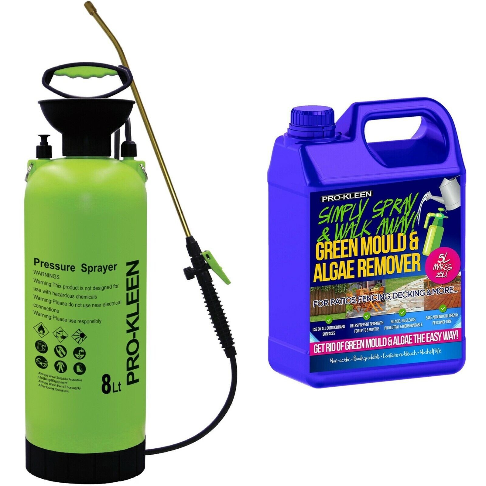 ProKleen Simple Spray & Walk Away Patio Cleaner 5L & Manual Pump Sprayer 8L