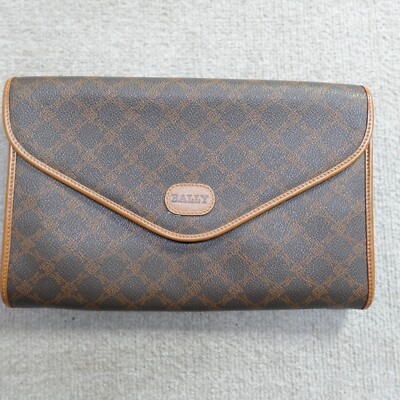 Vintage Bally Clutch Brown All Over Monogram Print Envelope Made in Italy