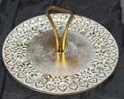Antique Gold Stangl Pottery Plate Handle Serving Dish Teal TEA Sandwiches HTF