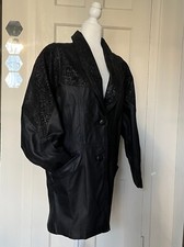 80s Vintage OUTBROOK Women's Black Embossed Leather Mid Trench