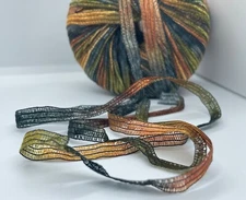 Knitting Fever KFI Giglio Ribbon Yarn #45 Variegated Olive Copper Grey 50gr 99yd