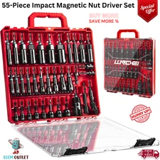 Magnetic Impact Nut Driver Set, 55 Pcs 1/4 Socket Set with Deep Driver Bit Sets