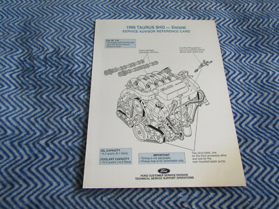 1996 FORD TAURUS SHO ENGINE AND RIDE CONTROL SERVICE ADVISOR REFERENCE CARD RARE