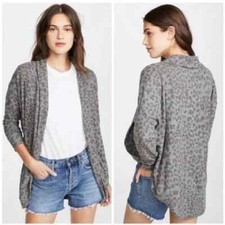 Sundry Leopard Print Cardigan Charcoal Grey Open Front Casual Women's Large