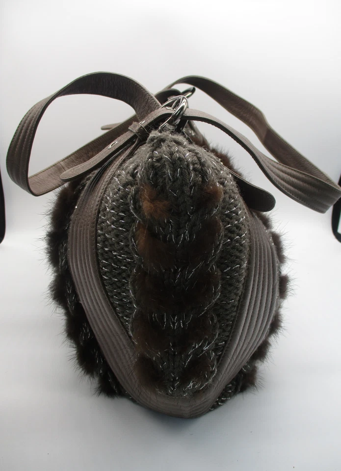 Bolso Hobo Salvatore Ferragamo 'Balena' Piel/Tejido/Cuero Genuino en Gris/Marrón Foto 4 de 4