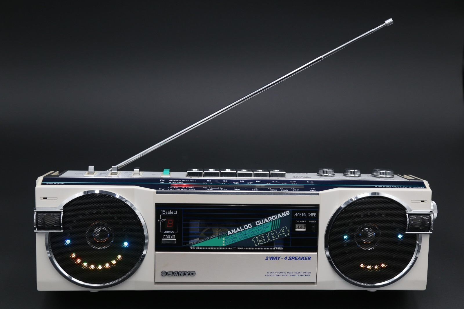 1984 Sanyo M7770K Boombox, upgraded with Bluetooth, Rechargeable Battery & LEDs