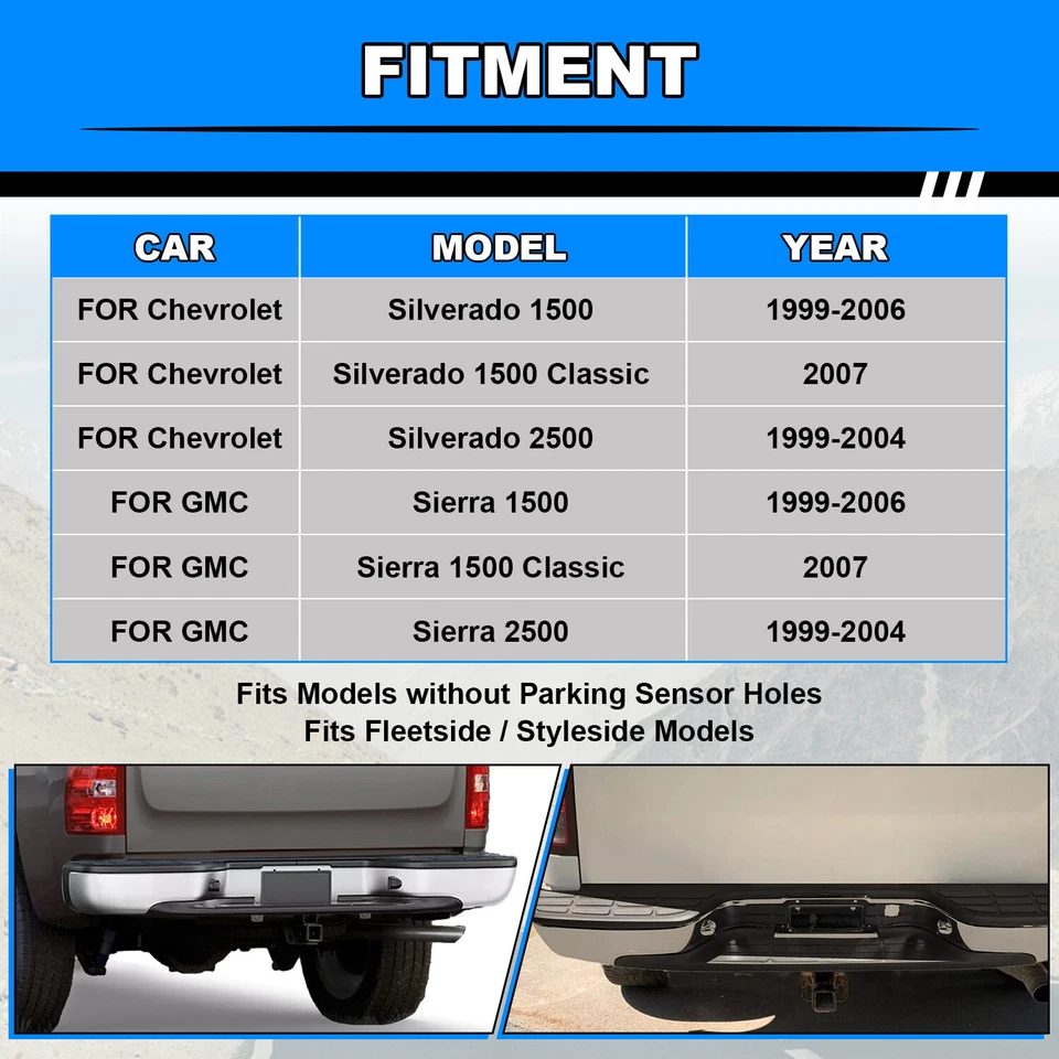 Complete Chrome Rear Bumper for 1999-2007 Chevy Silverado GMC Sierra 1500 2500 - Image 4 of 4