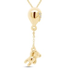 Natural Round Diamond Accent Teddy Bear Pendant 18" Necklace 10K Yellow Gold