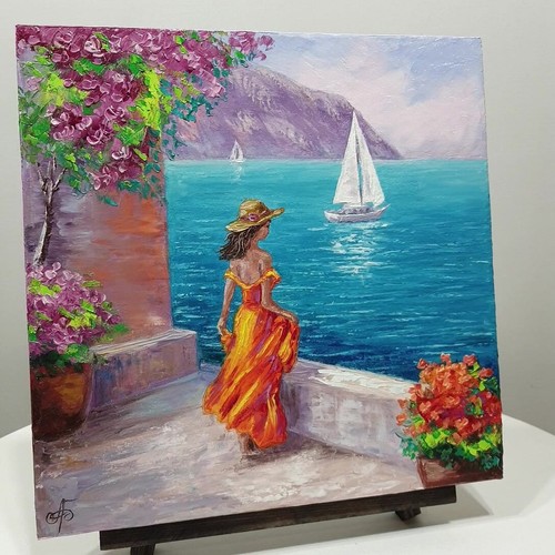 Ukraine Artist Calm Sea Daydream, Original Oil Painting Signed Wall Art Decor - Picture 23 of 24