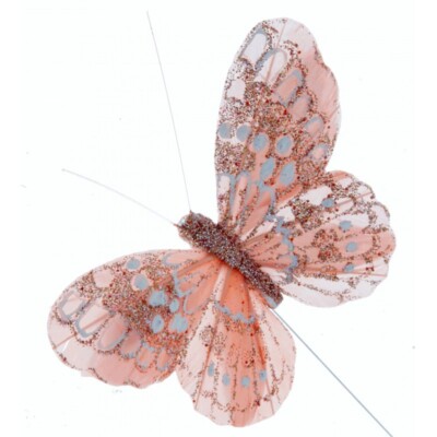 10 cm Glitzer Schmetterlinge auf Draht - 12er Box - weiß oder rosegold