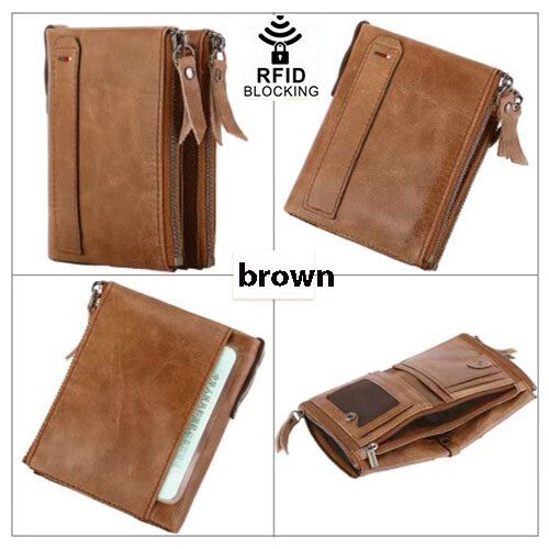 Men's RFID Genuine Leather DZ Bifold Double Zipper Coin Pocket Purse Wallet - Picture 2 of 15