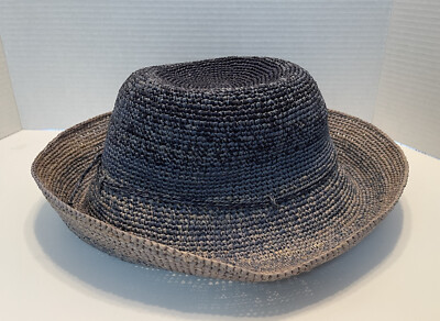 HELEN KAMINSKI 'PROVENCE 10' PACKABLE RAFFIA HAT BLUE/ GRAY ONE