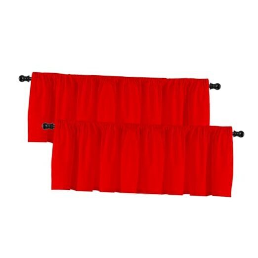 2 Panels Christmas Red Curtain Valances for Kitchen Windows Short