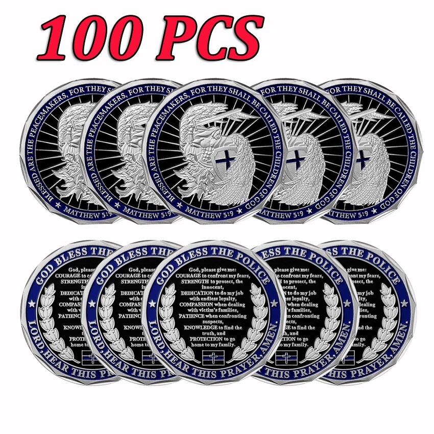 100PCS Enforcement God Bless Saint Michael Law Challenge Coin Commemorative