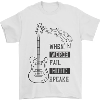 Gildan T-Shirt Homme Guitare Quand Les Mots Échouent La Musique Parle 100% Coton - Photo 1/4